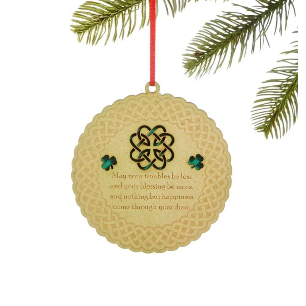 Holiday Lane Irish Round Laser Cut Christmas Tree Hanging Ornament 4.75" H